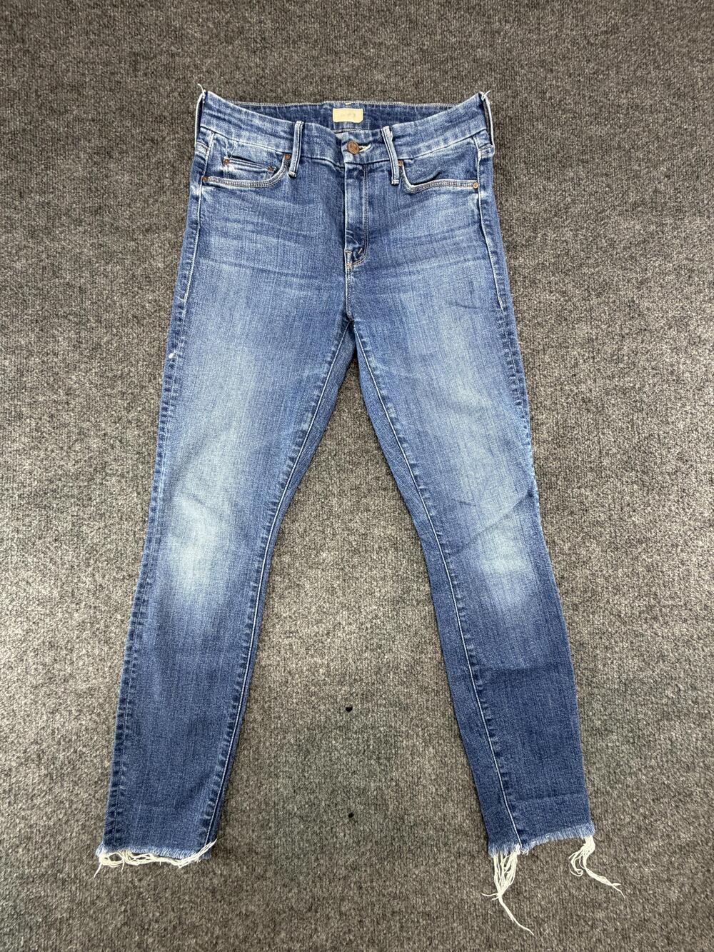 Mother The Looker Ankle Fray Jeans Womens 27 Blue Right Of Passage Skinny Denim